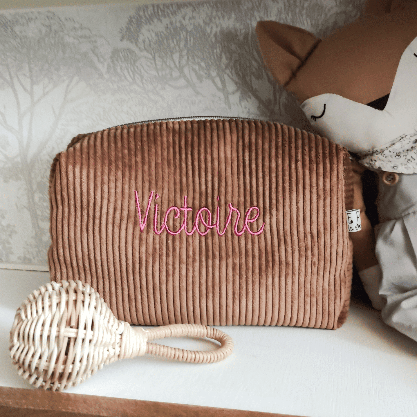 Trousse de toilette velours côtelé Camel