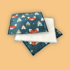 Lot de 3 lingettes lavables renard en éponge bambou Oeko-tex